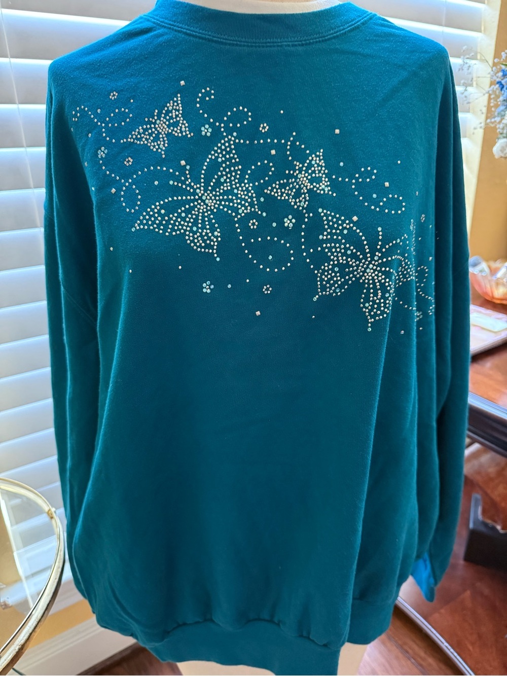 Women's Teal Embellished Butterfly Sweatshirt